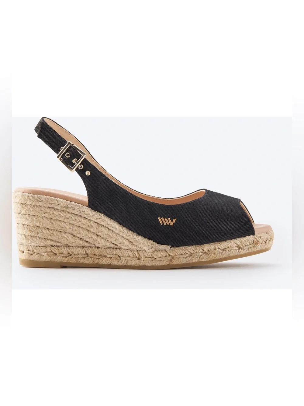 Viscata Gavina Black Canvas Espadrille Wedge Sandals Slingback Spain Size 7 / 38